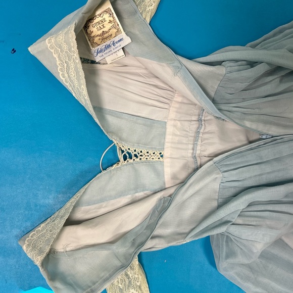 VTG Gunne Sax Blue Maxi Dress Lace Sleeves Prairie Cottagecore 1977 IMPER… - Picture 12 of 16